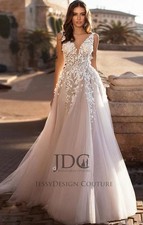 Ivory Blush Lace Wedding Dress Wedding Dress 3D Floral 32-60 Plus Size Strappy