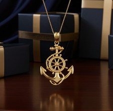 Gold Nautical Anchor Pendant Necklace 10k/14k...