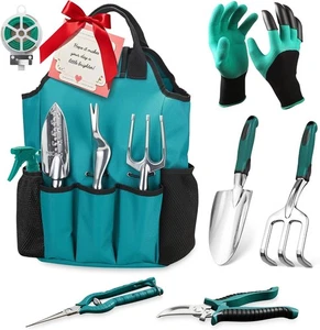 Garden Tool Set with Aluminum Hand Tools and Tote Bag, 11 Pieces, Gardening