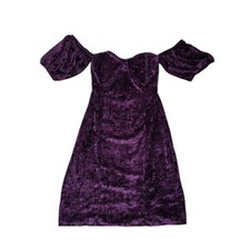 New ASOS Crushed Velvet Dress Womens 2 Off Shoulder Purple Cocktail Bodycon Nwt