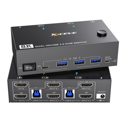 8K KVM Switch 2 Monitors 2 Computers HDMI, Dual Monitor KVM Switches, Support...