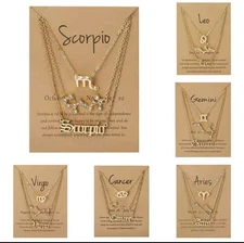 3Pcs/ Set Astrology Jewelry 12 Zodiac Signs Pendant Choker w/ Birthday Card
