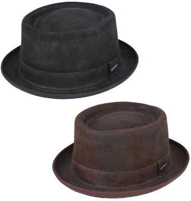 Herren oder Damen Pork Pie Hut - Hochwertiges 100% Lammfell Leder