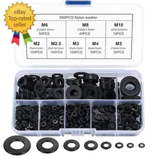 650 Pcs Black Nylon Flat Washer Assortment Kit, round Flat Nylon Washers