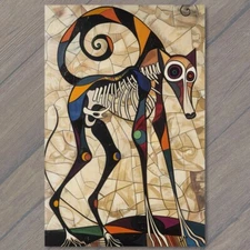 Art Print Dog Surreal Skeleton Black Cubist Abstract Art Spiral Eyes Minimalist