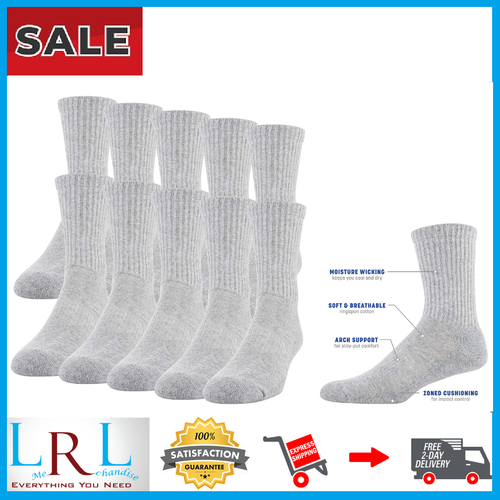 Cotton Crew Socks Grey Moisture Wicking 