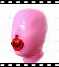 Latex Hood Mask Eyes Close Nose Holes Pink Color Clubwear Customized 0.4mm A61