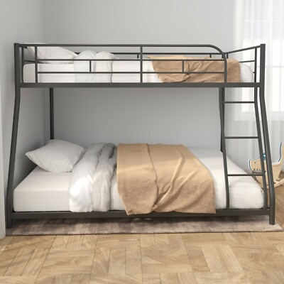 Twin Over Full Bunk Beds w/ Ladder Kids Teens Adult Dorm Bedroom Furniture Black
