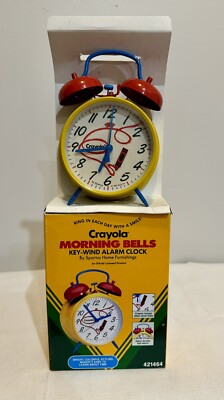 NEW OLD STOCK VINTAGE CRAYOLA ''MORNING BELLS'' KEY-WIND ALARM CLOCK BY SPARTUS 7''