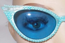 SUNGLASSES CAT EYE SHAPED BLUE FRAME BLUE LENS BLUE PEARLS FREE US SHIP