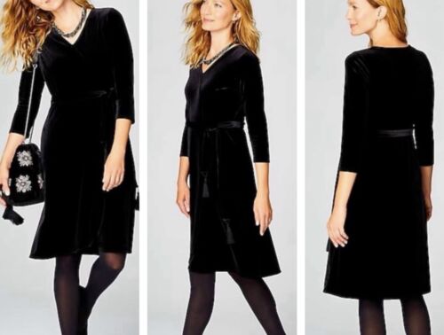NWT J Jill Black Velvet Faux Wrap Dress Belted Fringe Detail Size XL Petite