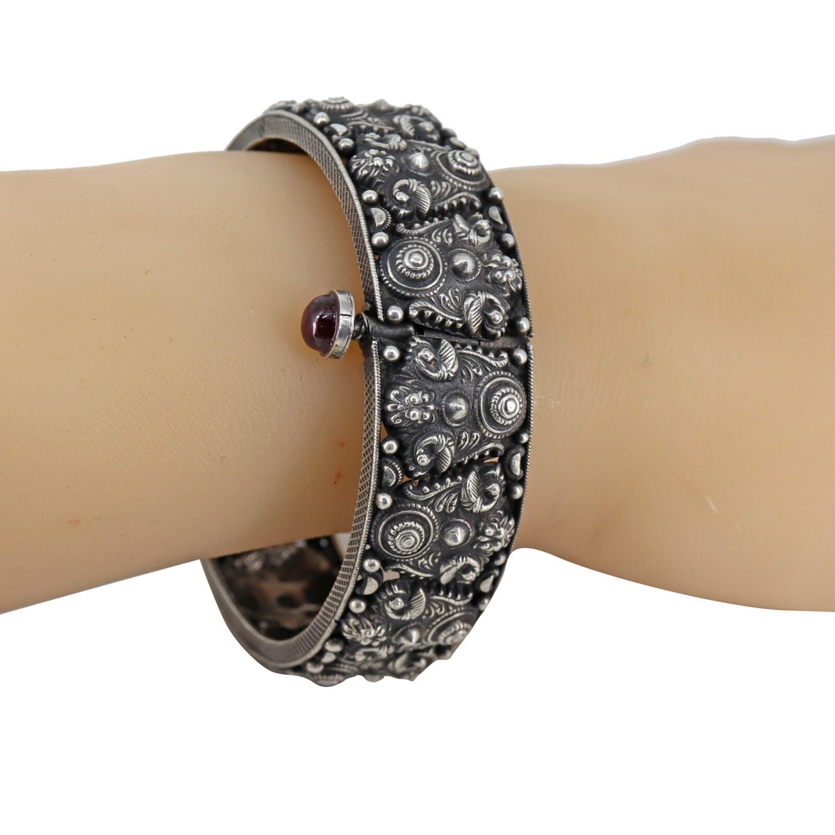 Embossed Design 925 Sterling Silver Statement Bangle , Indian