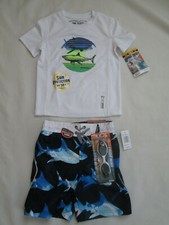 BOYS ZEROXPOSUR SWIM TOP SHIRT BOARDSHORTS UPF SUN PROTECTION SHARK MEDIUM 5/6