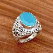 Aqua Chalcedony Ring, 925 Sterling Silver Ring, Handmade Ring, Gemstone Ring