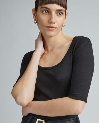 NUEVA Camiseta Everlane The Supima Micro-Rib Cuello Cuchara Talla Grande Negra - Imagen 9 de 10