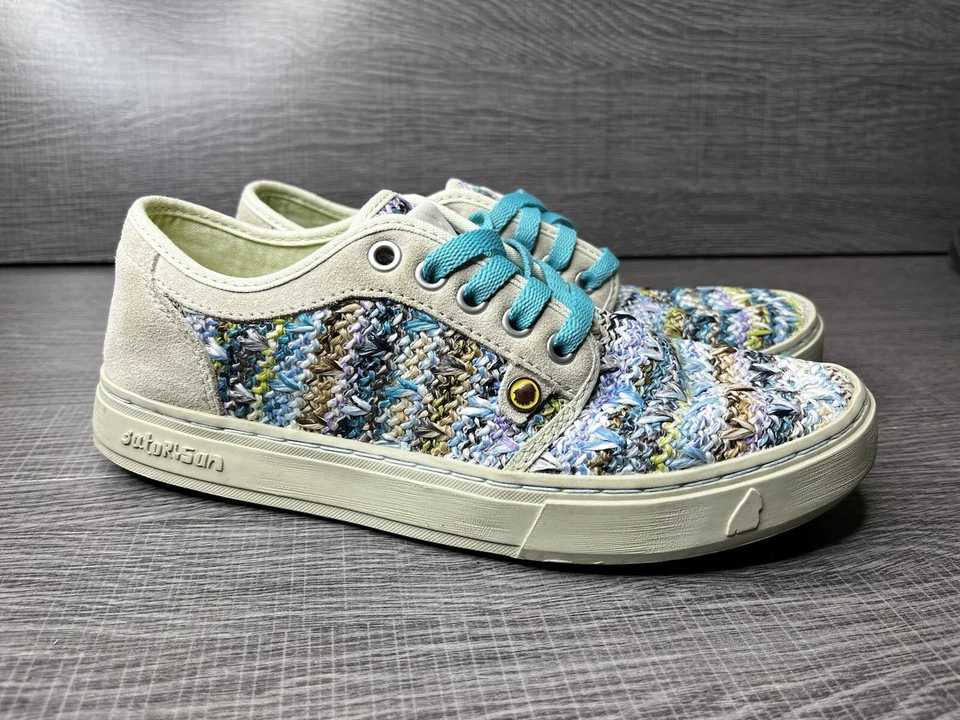 Zapatos para mujer Satorisan hechos a mano tejidos y gamuza multicolor talla 38 EE. UU. 8 raros Foto 2 de 4