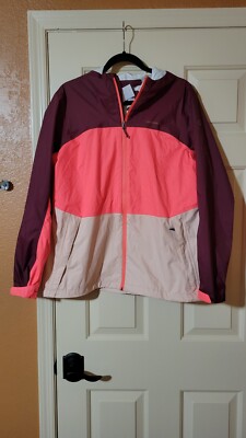 Womans Merrell Purple Pink Beige Hooded Windbreaker Rain Jacket Size XL
