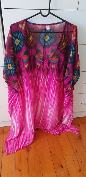 BOHO AUSTRALIA Pink Sheer Beach Over Swimmers Kaftan Dress One Size B4