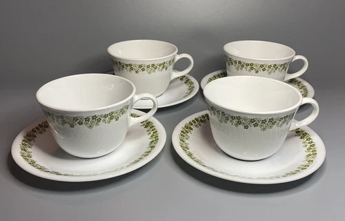 4 Corelle Livingware by Corning Spring Blossom Crazy Daisy Coffee Cups & Saucers