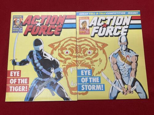 Action Force 40 & 41 Snake Eyes Storm Shadow Marvel 1987 Comic Book Set GI Joe - Afbeelding 1 van 12