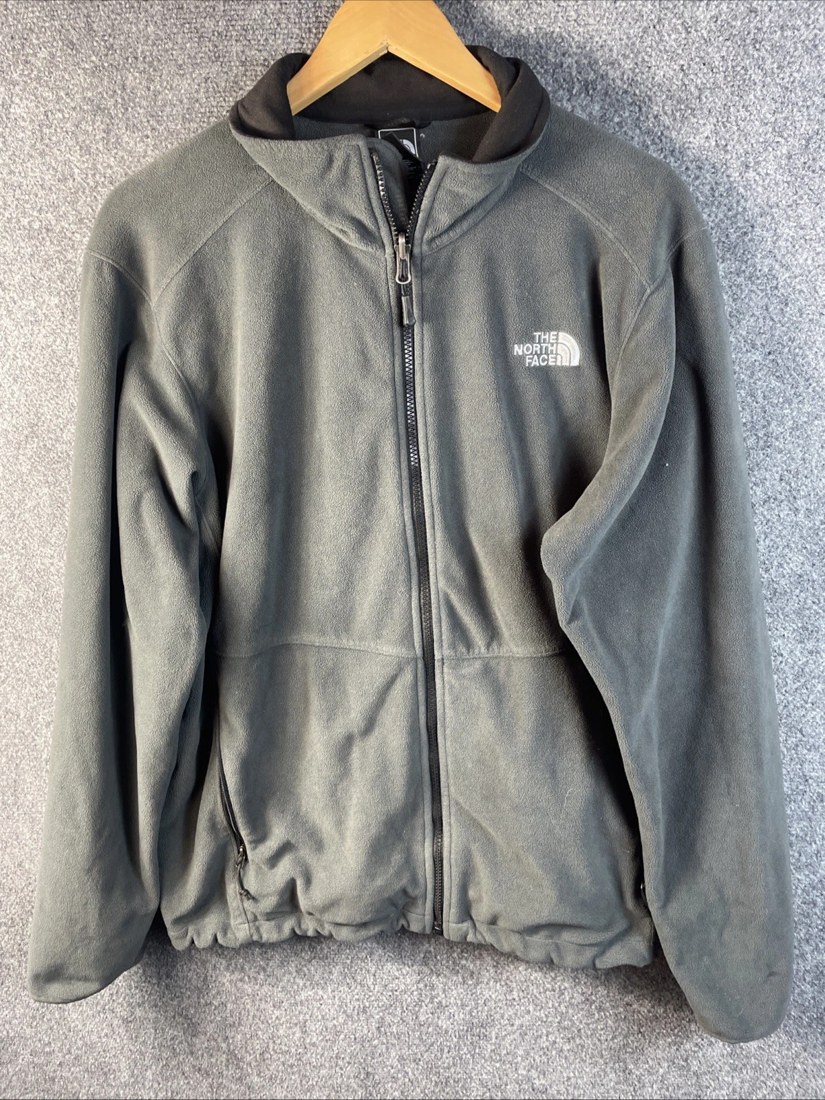 The North Face Men's Fleece Full Zip Jacket Sz Large Gray Elastic Waist