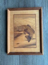 Hudson River Inlay Wood Art Fly Fishing Bass Jeffrey Nelson 12.5" x 10" Woodwork