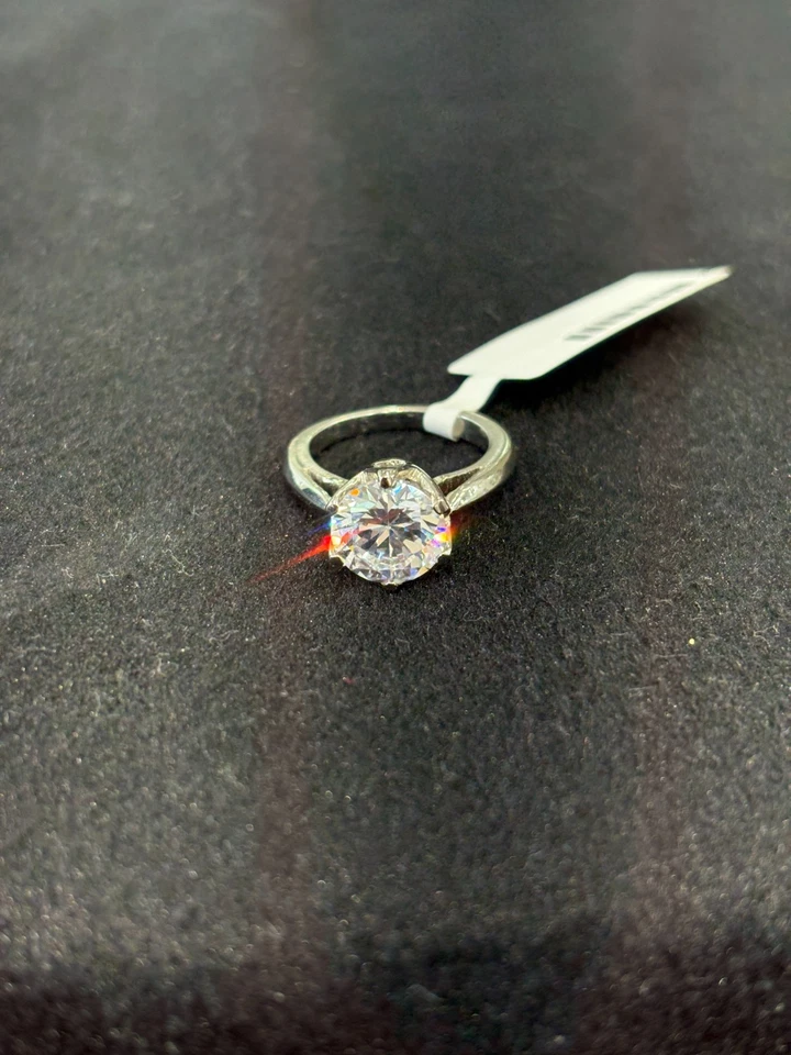 14K White Gold Plated Elegant Round Brilliant Cut CZ Ring Size 4.75 SR0720 - Image 2 of 4