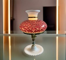 Pretty Gone With The Wind  Hurricane Hobnail Lamp w/ Glass Cranberry shade. EUC