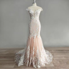 Short Sleeves Mermaid Wedding Dress Lace Appliques Embroidery Court Train Bridal