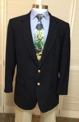 VINTAGE STANLEY BLACKER MENS NAVY BLUE GOLD BUTTON SPORT COAT BLAZER SIZE: 42R