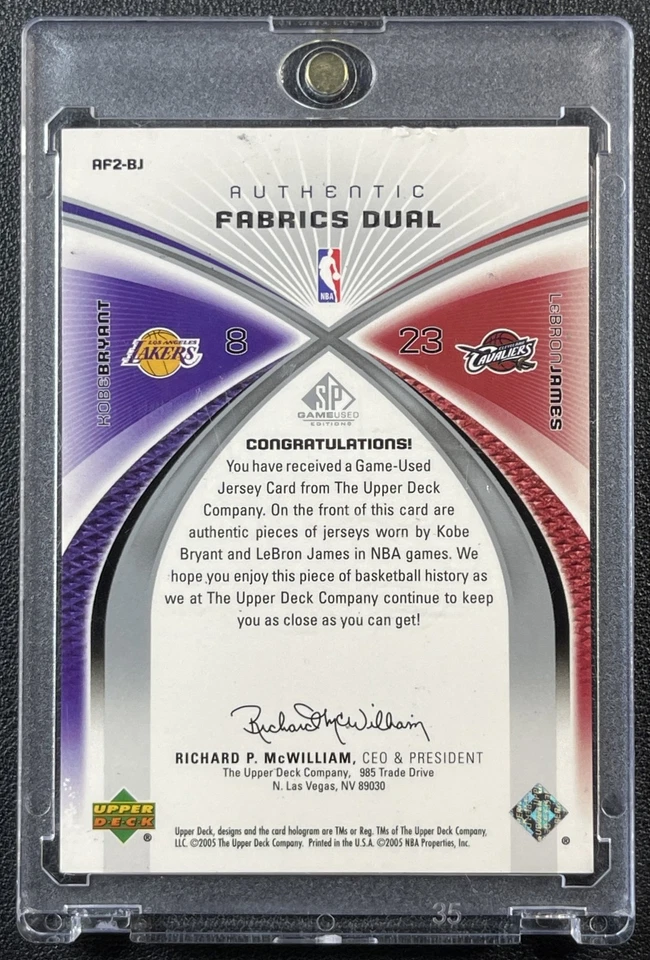 KOBE BRYANT LEBRON JAMES 2004-05 SP GAME USED AUTHENTIC FABRICS DUAL JERSEY /100 - Image 2 of 2