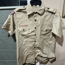 Boy Scout BSA UNIFORM SHIRT Mens Medium Short Sleeve Tan P26