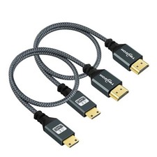 Mini HDMI to HDMI Cable 1FT 2 Pack, Nylon Braided HDMI to 1 ft Standard 2-Pack