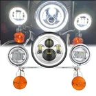 For Harley Heritage Softail Classic 7" LED Headlight &4.5"Passing Fog Lights Bar