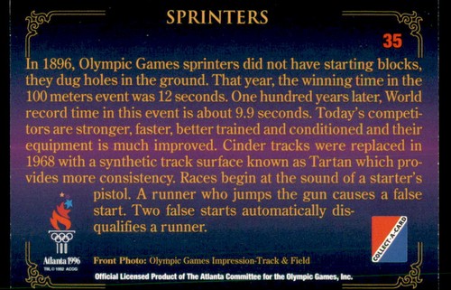 1996 Collect-A-Card Centennial Olympic Games Collection #35 Sprinters - Picture 2 of 2