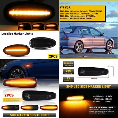 Smoked Led Side Lights Signal Lamp For 2008-15 Mitsubishi Lancer Evolution EVO X