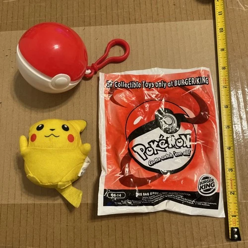 Pokemon 1999 Pikachu Plush Figure Burger King Vintage RARE W/ Pokeball