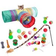 22 Pcs Cat Toys For Indoor Cats Collapsible 3 Way Tunnel Feather Teaser Wand