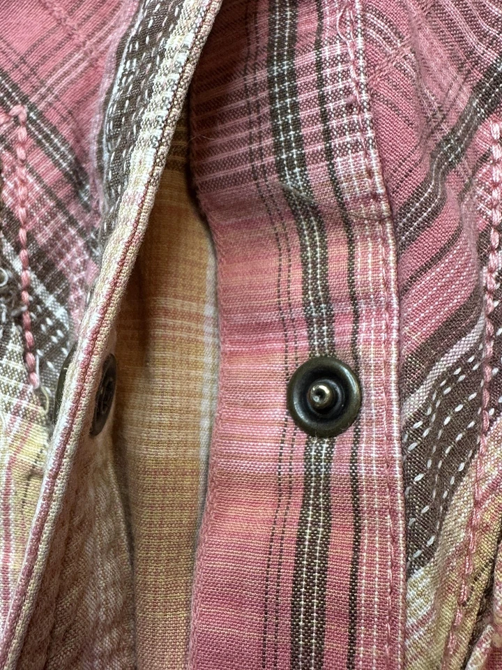 Camisa Ariat Feminina 2XL Rosa Xadrez Pérola Ocidental Snap Manga Longa Algodão - Imagem 3 de 4