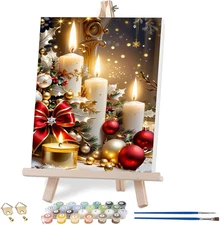 Christmas Candle Paint by Numbers Kit for Adults with Framed,Paint by Number DIY