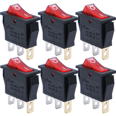 6Pcs AC110V/120V Rocker Switch Red Light Illuminated Snap-In Toggle Switch Power