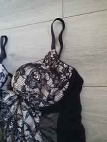 Ann Summers Black & Nude Lace  & Mesh Corset Back Babydoll Dress Size 18