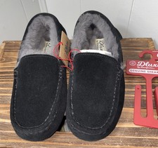Dearfoams Women's 4 Genuine Shearling Moccasin Slipper Black/Gray New