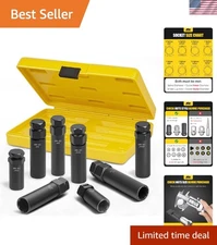 8PCS Spline Lug Nuts Socket Set, SAE & Metric Locking Nuts Removal Tool Kit f...