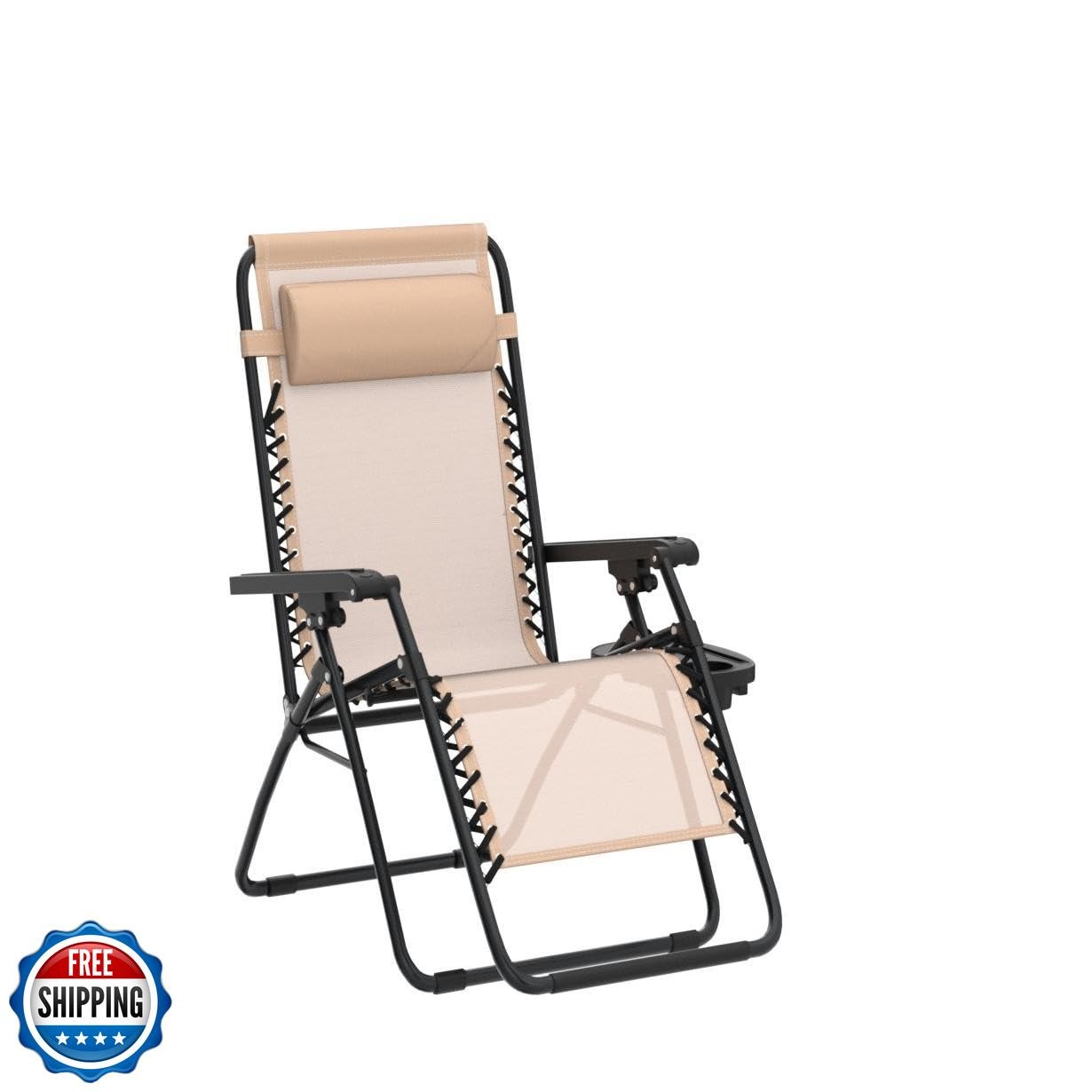 Set of 2 Zero Gravity Chairs Lounge Chair with Pillow and Cup Hol