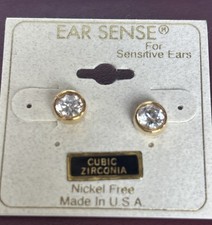 Ear Sense gold tone CZ Stud earrings hypoallergenic 1/4 Made In USA Nickel Free