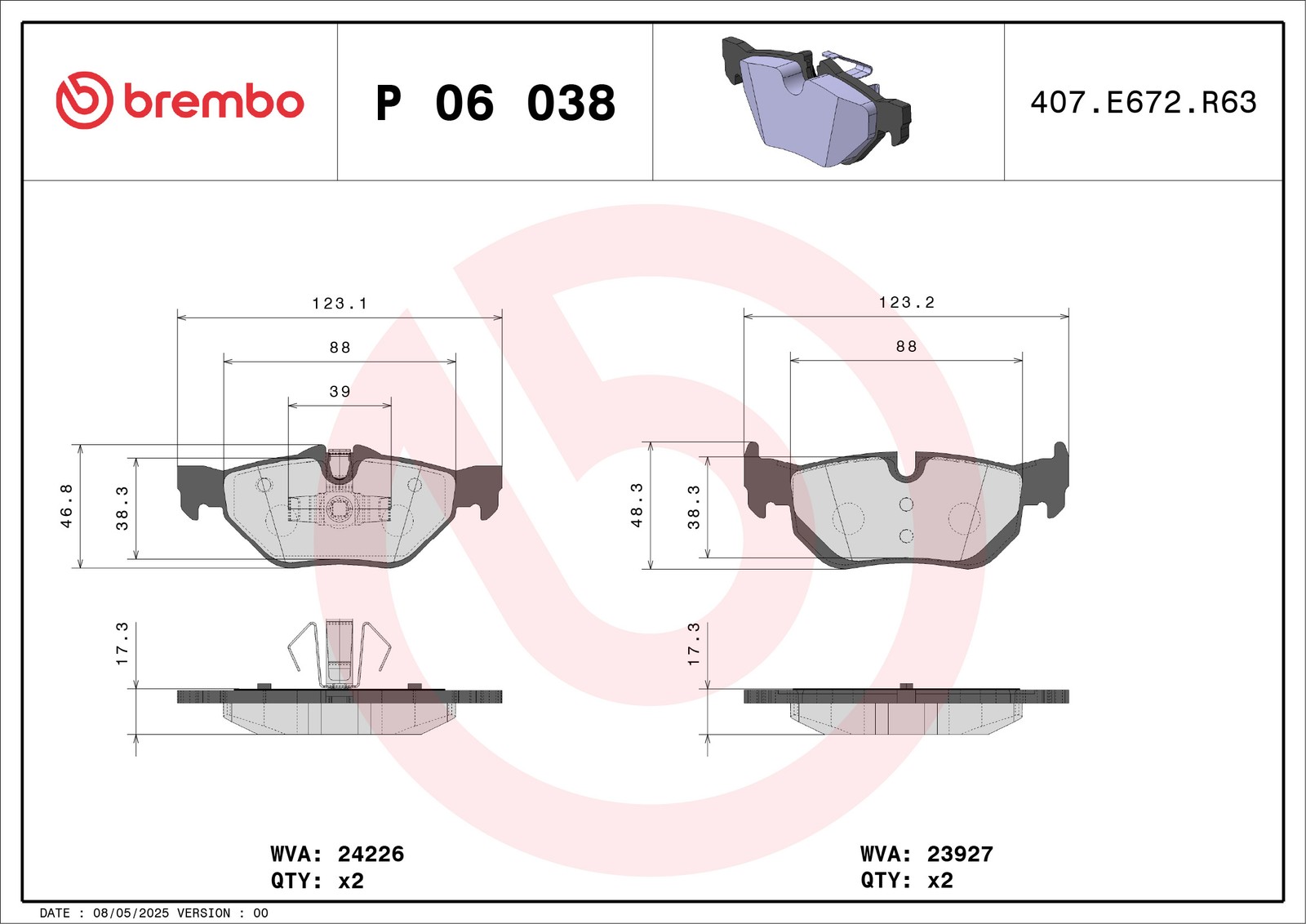 Brake Pads Set fits BMW 323 2.5 Rear 05 to 12 Brembo 34121288891 34121288892 New - Image 46