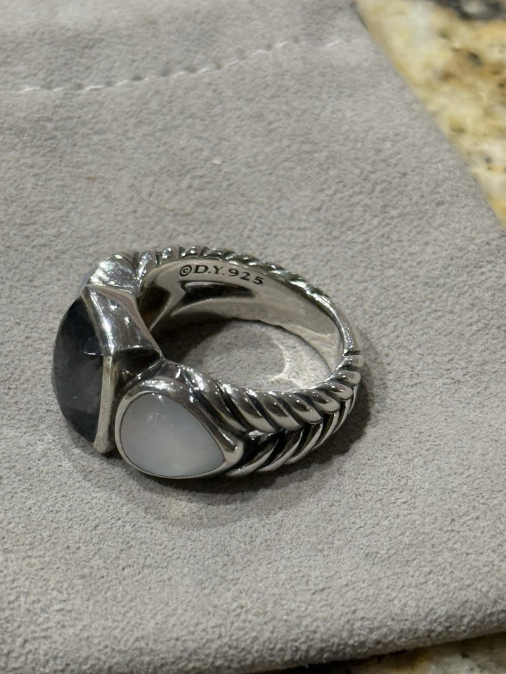 David Yurman Auténtica Orquídea Negra y Piedra Lunar Talla 8 ¡RARA! Foto 3 de 4
