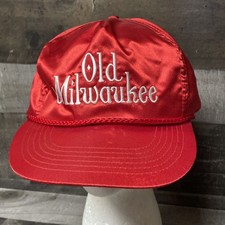 Vtg Old Milwaukee Red Satin Snapback Hat Beer...