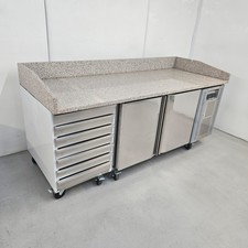 Bench Fridge Double 2 Door 7 Dough Drawers Marble Top Stainless Commercial Te...